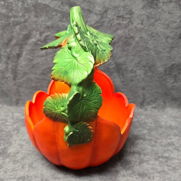 Orange & Green Ceramic Pumpkin Leaves Candy Dish Halloween Home Decor Display - Picture 3 of 10